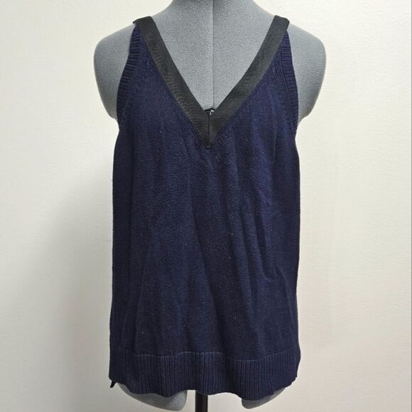 J. Crew Navy Blue Cotton Sleeveless Knit Tank Top Ribbon Trim Women's Small - Picture 1 of 7